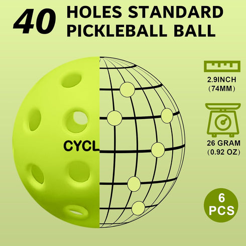 6-Pack 40 cyclotron Premium Pickleball Balls - USAP Approved, Holes Outdoor/Indoor Pickle Balls with Bag, Perfectly