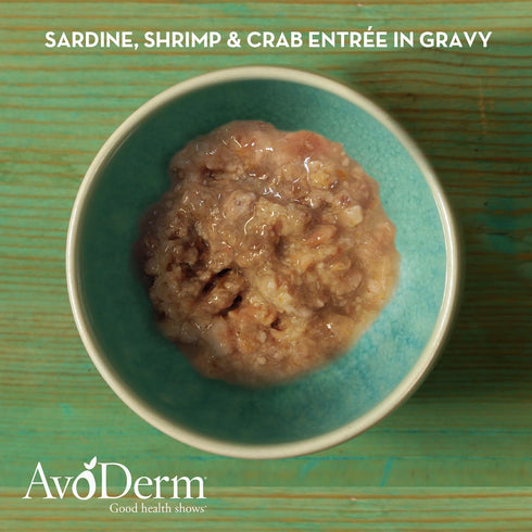 Avoderm Natural Grain Free Sardine, Shrimp & Crab Entree in Gravy Canned Wet Cat Food, 3-Ounce Cans, Case Of 24