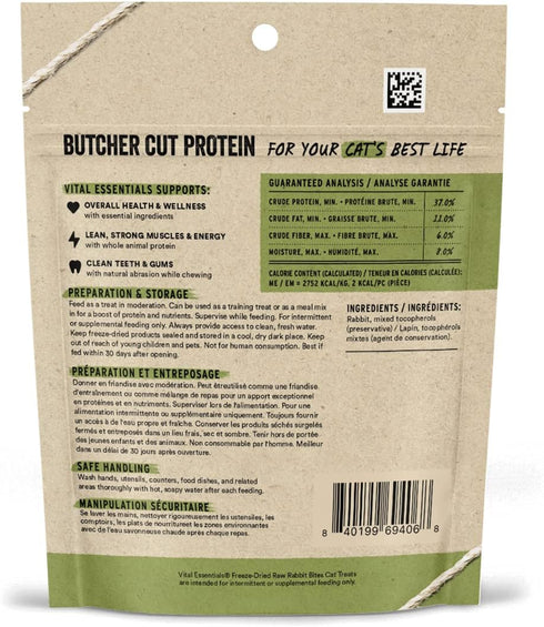 Vital Essentials Freeze Dried Raw Cat Treats, Rabbit Bites, 0.9 oz