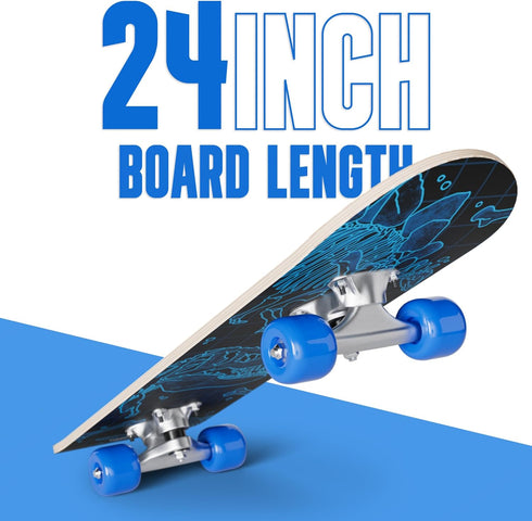 Rude Boyz 24 Inch Mini Cruiser Skateboard - Aluminium Trucks - Kids Skateboard Ages 5-8 for Beginners