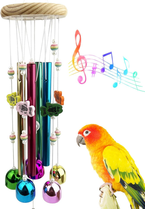 FlidRunest Bird Chewing Toys with Colorful Bells, Conure Wind Chimes Chew Toy