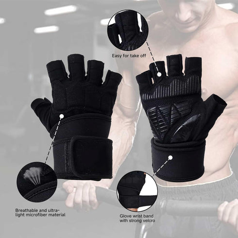 Mens Workout Gloves for Weight Lifting - Exercise Gloves for Men Women With Wrist Wrap Support, Palm Protection