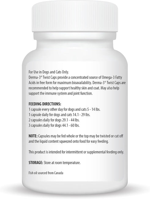 Ceva Derma-3 Softgels, Omega-3 Fatty Acid & Vitamin Supplement for Small Dogs + Cats (60 Count)