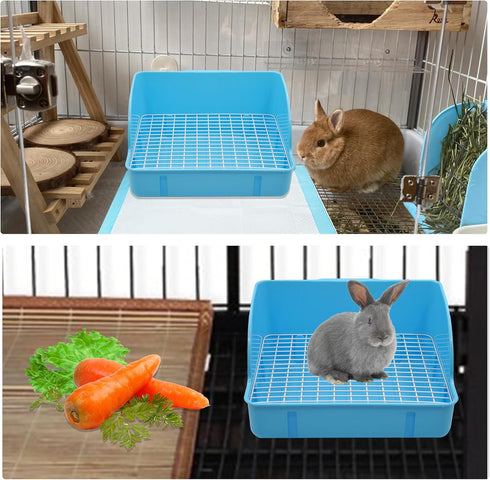 10Pcs Chinchilla(Blue) Rabbit Litter Box Toilet,Bunny Plastic Square Cage Toilet with Grate Rabbit Corner Litter