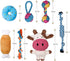 Toozey 7 Pack Small Dog Toys - Puppy Teething Toys - Durable Ropes and Cute Calf Squeaky Dog Toys