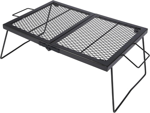 Portable Heavy Duty Steel Folding Campfire Grill Grate for Outdoor Cooking Fire Pit, Black Folded in Half