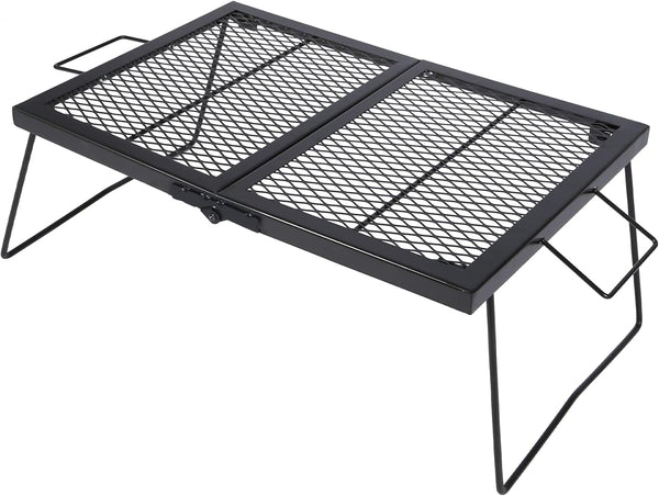 Portable Heavy Duty Steel Folding Campfire Grill Grate for Outdoor Cooking Fire Pit, Black Folded in Half