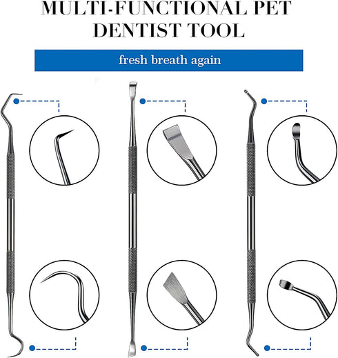 Hotop 3 Pieces Dog Dental Tooth Scaler and Scraper, Stainless Tools for Pet Teeth Cleaning