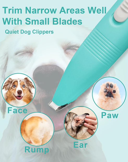 Dog Grooming Clippers, Paw Trimmer with Detachable Ceramic Blade for Small Areas, Low Noise Grooming Shaver for Cats