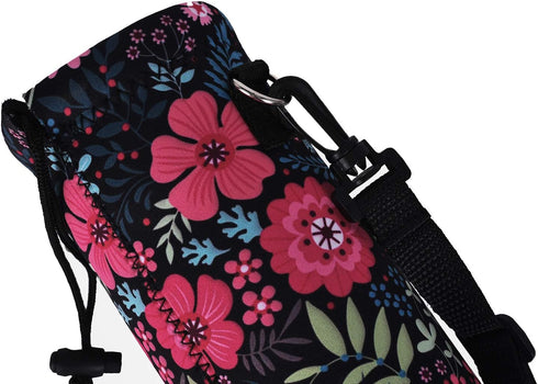 1000ML 34OZ (Flowers-1) AMARY Neoprene Water Bottle Carrier Bag with Adjustable Shoulder Strap,Insulated Water Bottle