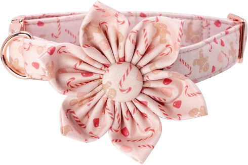Unique Style Paws Adjustable Dog Collar with Flower Pattern, Durable Christmas Collar for Small Medium Large Dogs