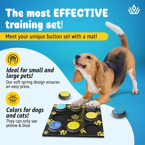 KUL KING’S Dog Talking Button Set - 8 Recordable Buttons, Waterproof Mat, Training Manual, 30s Recording for Dogs