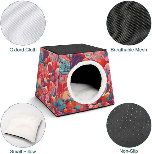 ZGHQHCDRH Stylish and Durable Small Pet Beds, Colorful Food Patterns Printing and Pet Tents are Perfect for Pet Play
