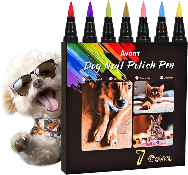 Avont Dog Nail Polish Pen, 7 Colors Quick Dry Pet Nail Polish for Dogs, Safe for Small Dogs and Cats