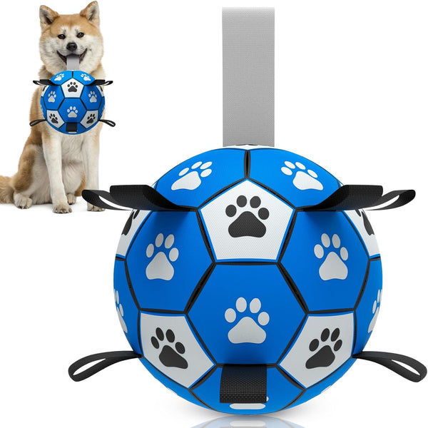 Dog Ropes Toys Soccer Ball with Straps, Interactive Tug of War Toy, Durable Dog Balls for Small & Medium Dogs - Blue &