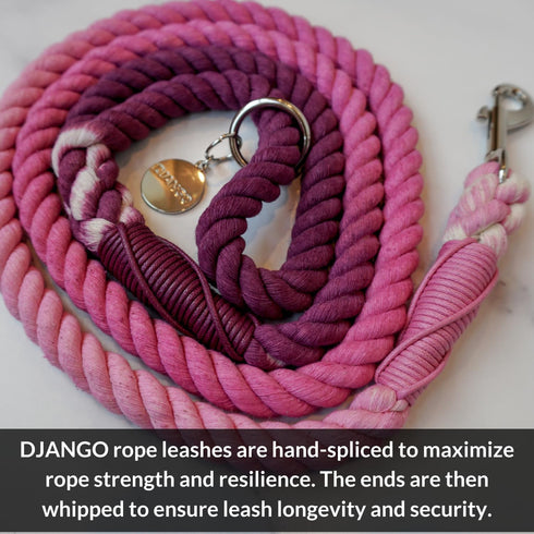 DJANGO Cotton Rope Dog Leash, 5 FT Ombre for Small Medium Large Dogs, Custom Colors, Gold and Silver Hardware