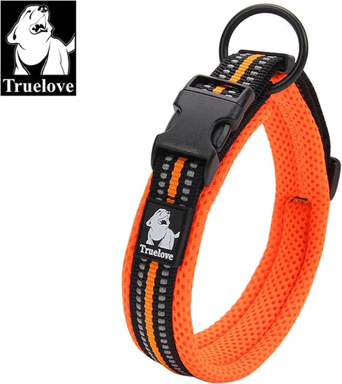 Truelove Dog Collar, Reflective Premium Duraflex Buckle, High Grade Nylon Webbing, No Choke, Orange, XS