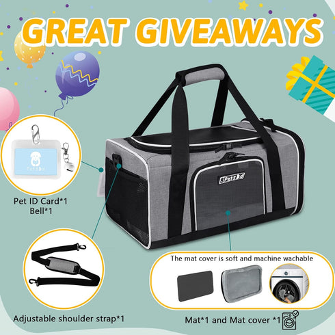 Petskd Pet Carrier 17x11x9.5, Alaska Airline Approved Travel Bag for Small Cats and Dogs, Grey