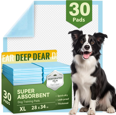 DEEP DEAR Extra Large Dog Pads 28"x34", 30 Count Thicker Puppy Pads