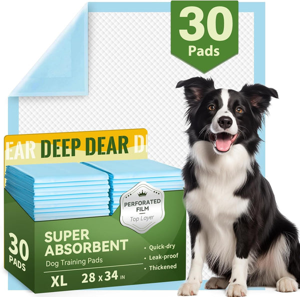 DEEP DEAR Extra Large Dog Pads 28"x34", 30 Count Thicker Puppy Pads