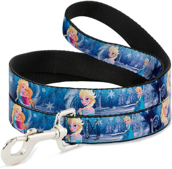 Buckle-Down Pet Leash - Frozen Elsa the Snow Queen Poses/Snowflakes, 4 Feet Long, 1.5" Wide