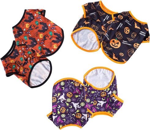 XIAOYU 3 Pieces Halloween Dog Shirt - Funny Black Bat, Magic Hat, Pumpkin Head T-Shirt for Small Dogs & Cats (S)