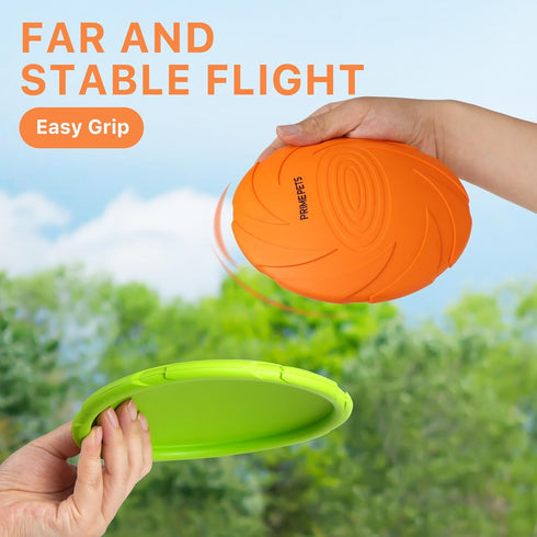 PrimePets Dog Frisbees, 2 Pack, 7 Inch Durable Flying Discs for Water, Pool, and Beach (Orange and Green)