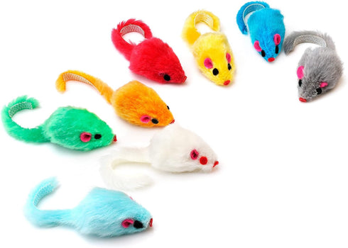 CHIWAVA 60PCS Furry Cat Toy Mice Rattle, Small Mouse Kitten Interactive Play Assorted Colors