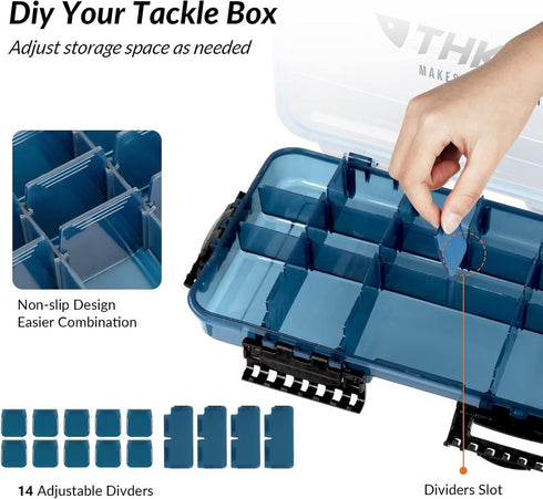 THKFISH Fishing Tackle Box 3700S, Floating Lure Box Storage Organizer with Adjustable Dividers, 2PC