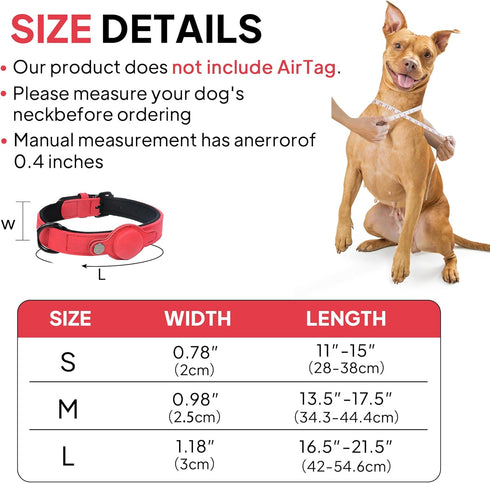 PetiFine Leather Dog Collar with Airtag Holder, Soft Padded Adjustable Rust-proof Metal Buckle for Small Medium Large