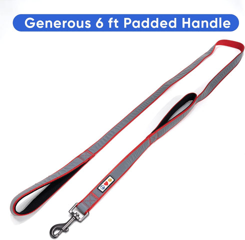 Pawtitas Heavy Duty Double Handle Dog Leash for Medium and Large Dogs, Ideal for Training, Red