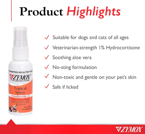 Zymox Topical Hot Spot Spray for Dogs and Cats, 2oz with 1% Hydrocortisone