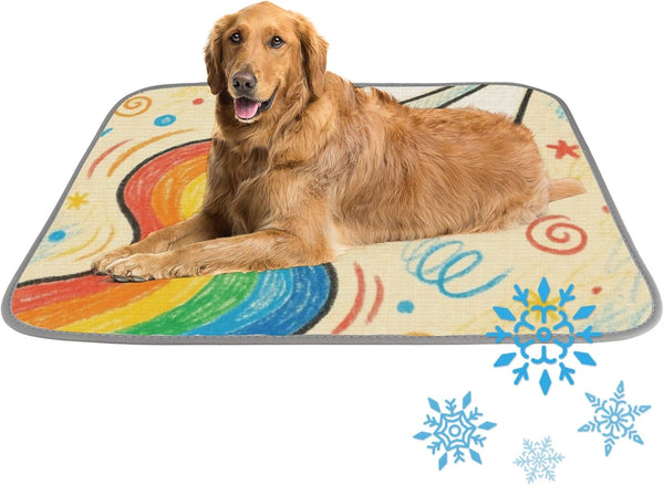 imiBBWQu Cooling Mat for Dogs Paper Airplane with Rainbow Dog Grass Mat Washable