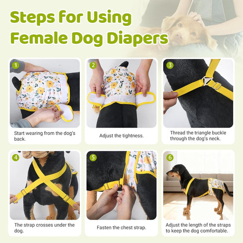 CZMIYRPY 3 Pack Washable Dog Diapers Female with Suspenders Diaper for Dogs Reusable Dog Diapers Dog Period Panties