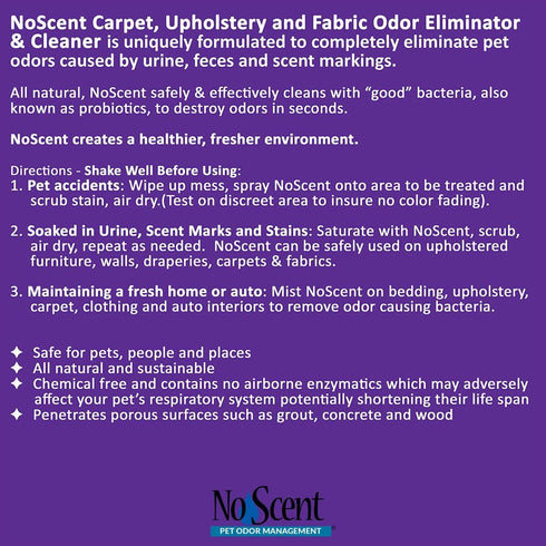 No Scent Carpet Upholstery & Fabric Furniture Spray Spot Cleaner for Wet Dog Smell, Cat Spray, Pet Odor, Urine, Poop & Secretions (8 Fl Oz / 237 mL)