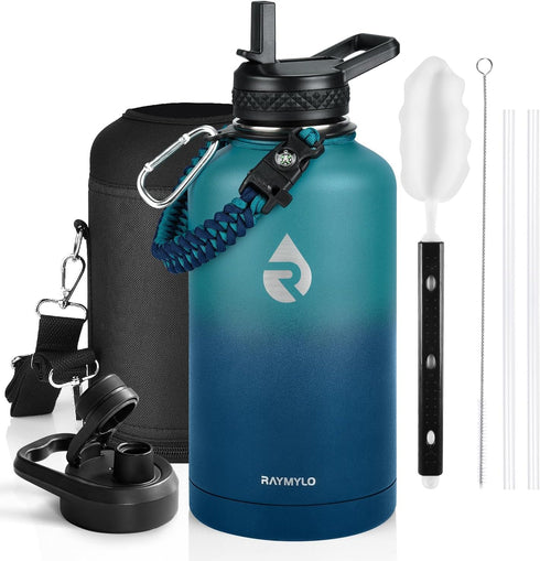 Insulated Water Bottle 64 oz, Triple Wall Vacuum Stainless Steel, Leak Proof & Non-BPA, Half Gallon Jug with Paracord