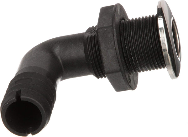 Seachoice 90-Degree Thru-Hull Connector, Fits 1-1/8 in. ID Hose, Max Hull 1-3/8 in., White