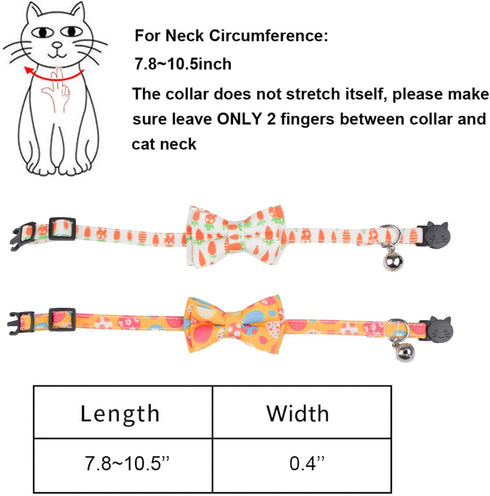 ADOGGYGO 2 Pack Cat Collar with Bow Tie Bell, Breakaway Kitten Collar with Removable Bowtie Carrot Pattern