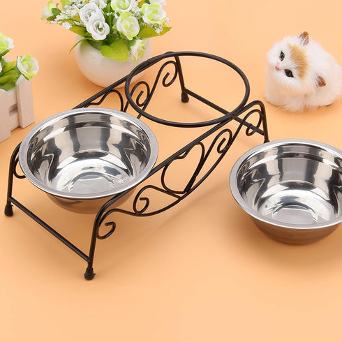 Dog Feeder, Stainless Steel Double Dog Food Bowl, Cat Water Bowls with Feeder Dishes Shelf Stand