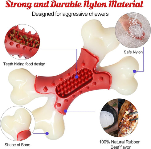 Beef Flavor Durable Nylon Bone Dog Toy for Medium and Large Breeds (RED)
