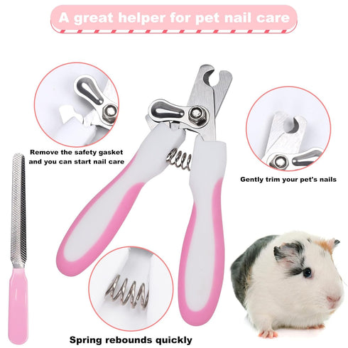 HAEZU Trimmer, Guinea Pig Brush Kit Hamster Cleaning Grooming Comb with Nail Clipper Nail Files - Professional Small