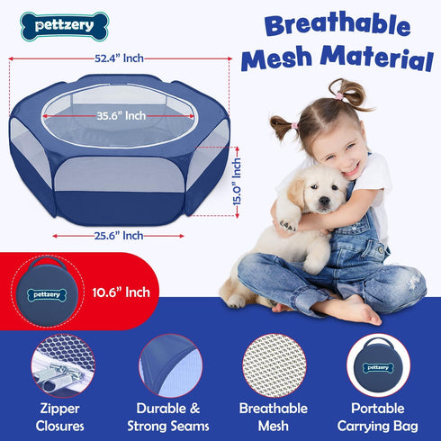 Pettzery (47"x23") Small Animal Playpen with Zippered Top, Portable Waterproof Pet Cage for Kitten, Bunny, Guinea Pig
