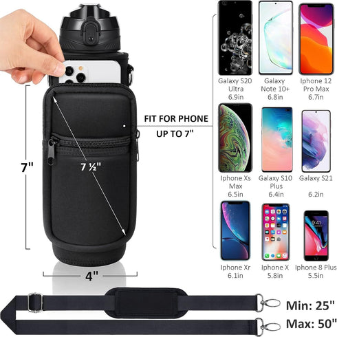 Fimibuke 32 oz 1L Water Bottle with Sleeve - BPA Free Leakproof Sport Large Plastic Motivational Water Bottle