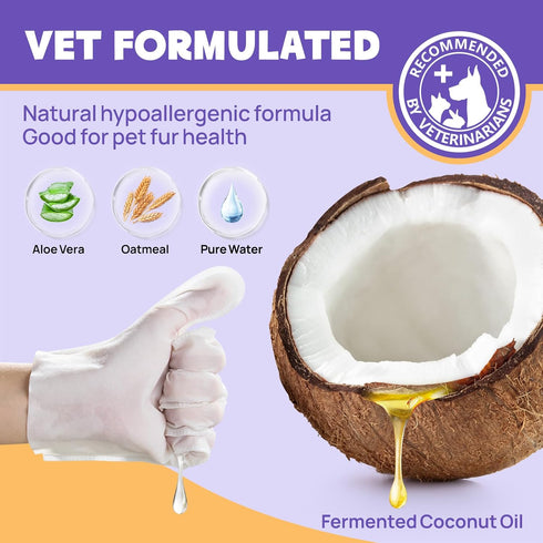 HICC PET Cleaning & Deodorizing Bathing Wipes for Dogs and Cats, Nourish Fur Coconut Oil Grooming Wipes