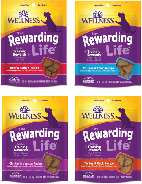 Wellness-Wellbites Natural Grain Free Soft Dog Treats, 4 Flavor (Beef & Turkey, Chicken & Venison, Chicken & Lamb,