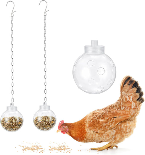 Acellegic Chicken Treat Dispenser Interactive Slow Feeder Hanging Chicken Treat Ball with Chain