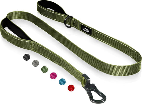 TwoEar 6FT 1IN Strong Green Dog Leash with 2 Padded Handles, Comfortable Soft Dual Handle for Small Medium Large Dogs