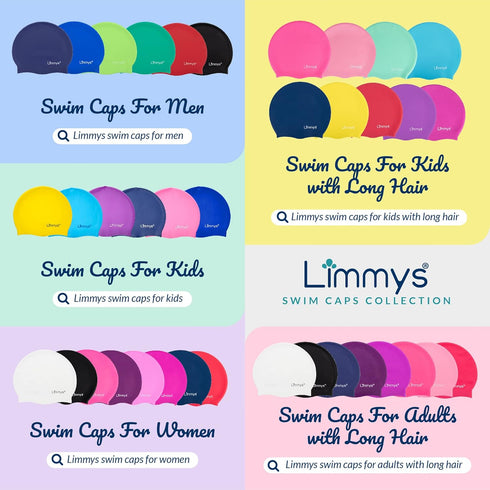 Limmys Kids Swimming Cap - 100% Silicone Swim Caps for Boys and Girls - Premium Quality, Comfortable Hats