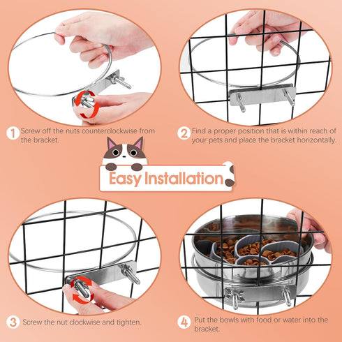 Pet Dog Water Bowl for Cage, Stainless Steel Non-Spill Hanging Bowl with Clamp Holder for Small Medium Large Dogs
