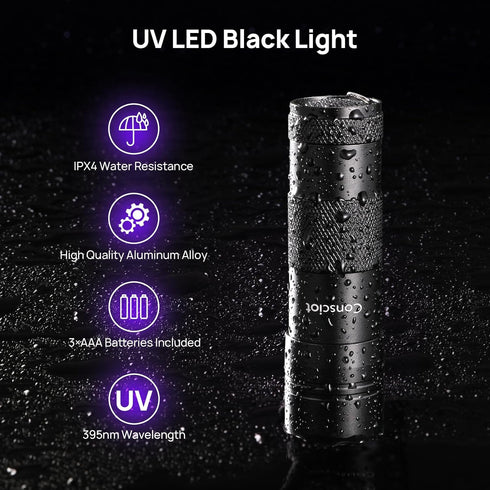 UV Flashlight Black Light, Consciot 12 LED 395nm Portable Mini Torch for Pet Urine Detection